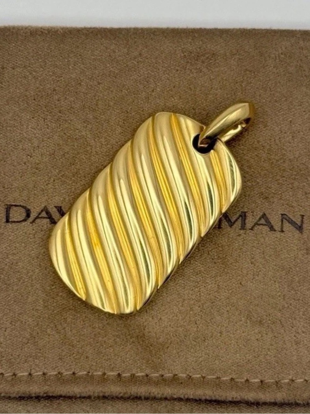 ORIGINAL 18k yellow gold David Yurman Gold Sculpted Wave Dog Tag Pendant Charm